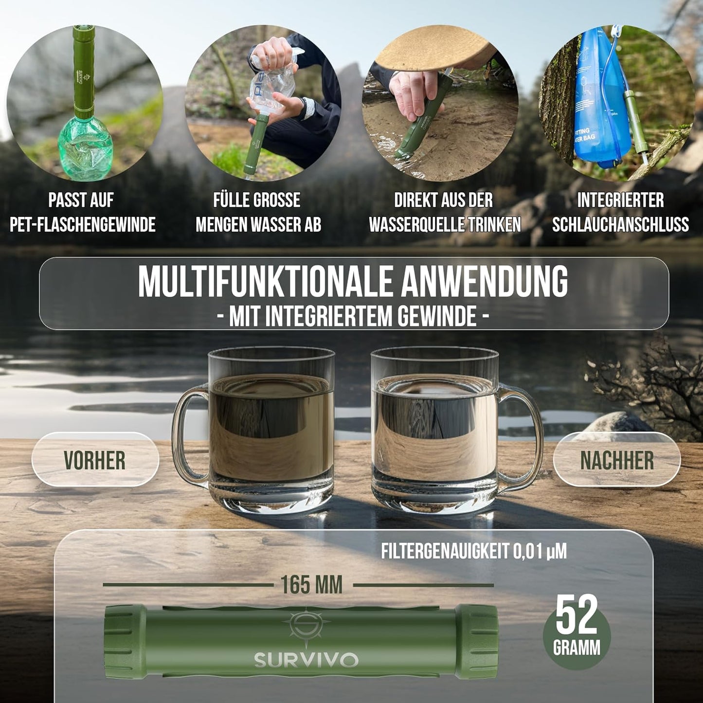 SURVIVO® Outdoor Wasserfilter Flasche
