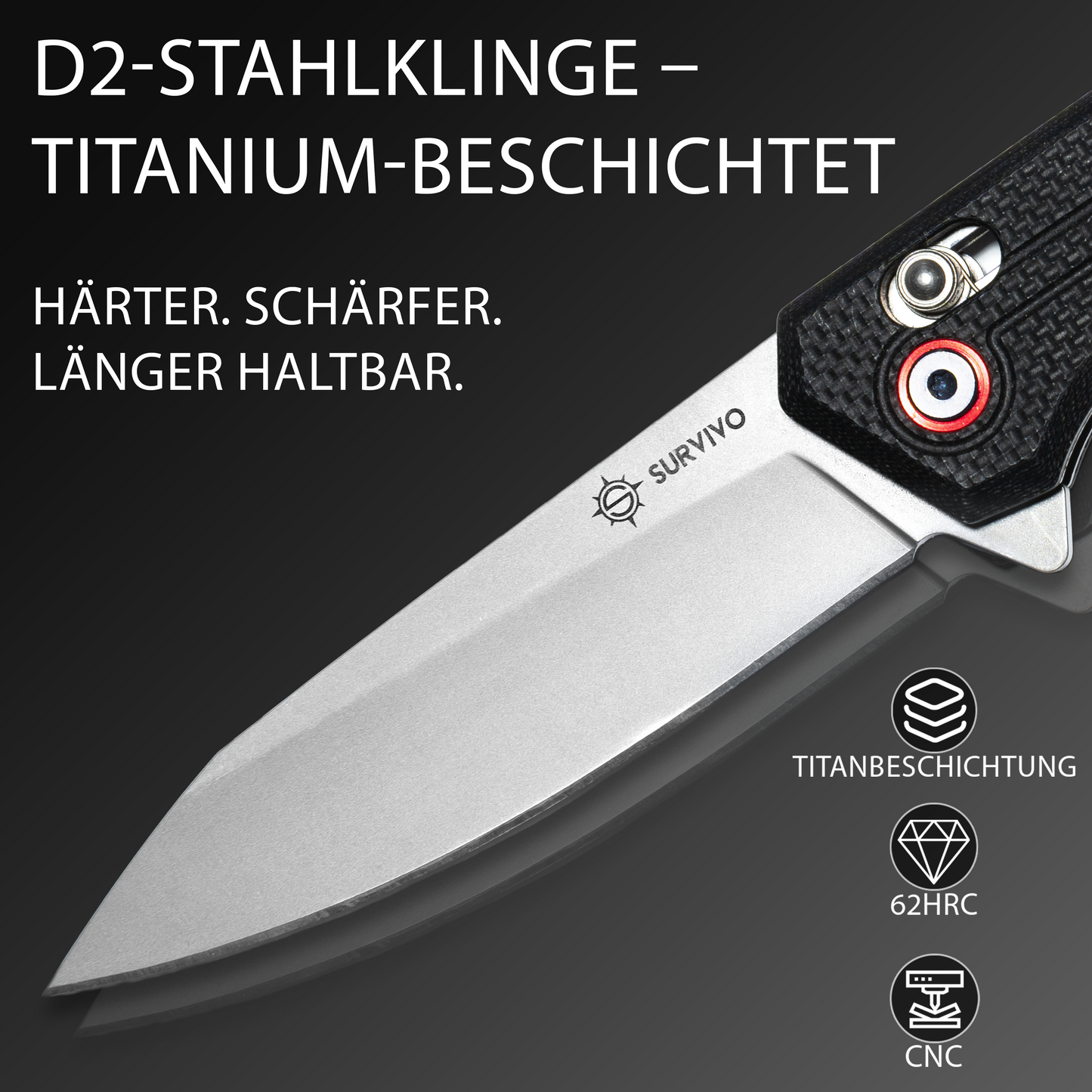 SK1 Klappmesser – Klinge aus D2-Stahl mit Titan-Beschichtung & G10 Griff