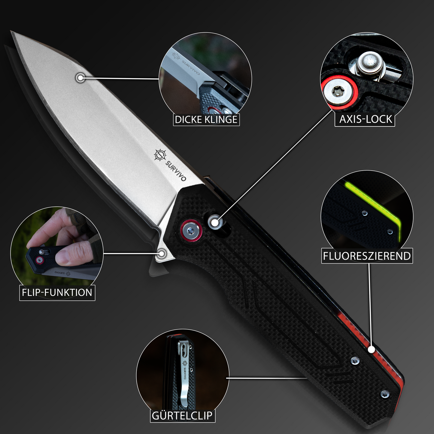 SK1 Klappmesser – Klinge aus D2-Stahl mit Titan-Beschichtung & G10 Griff