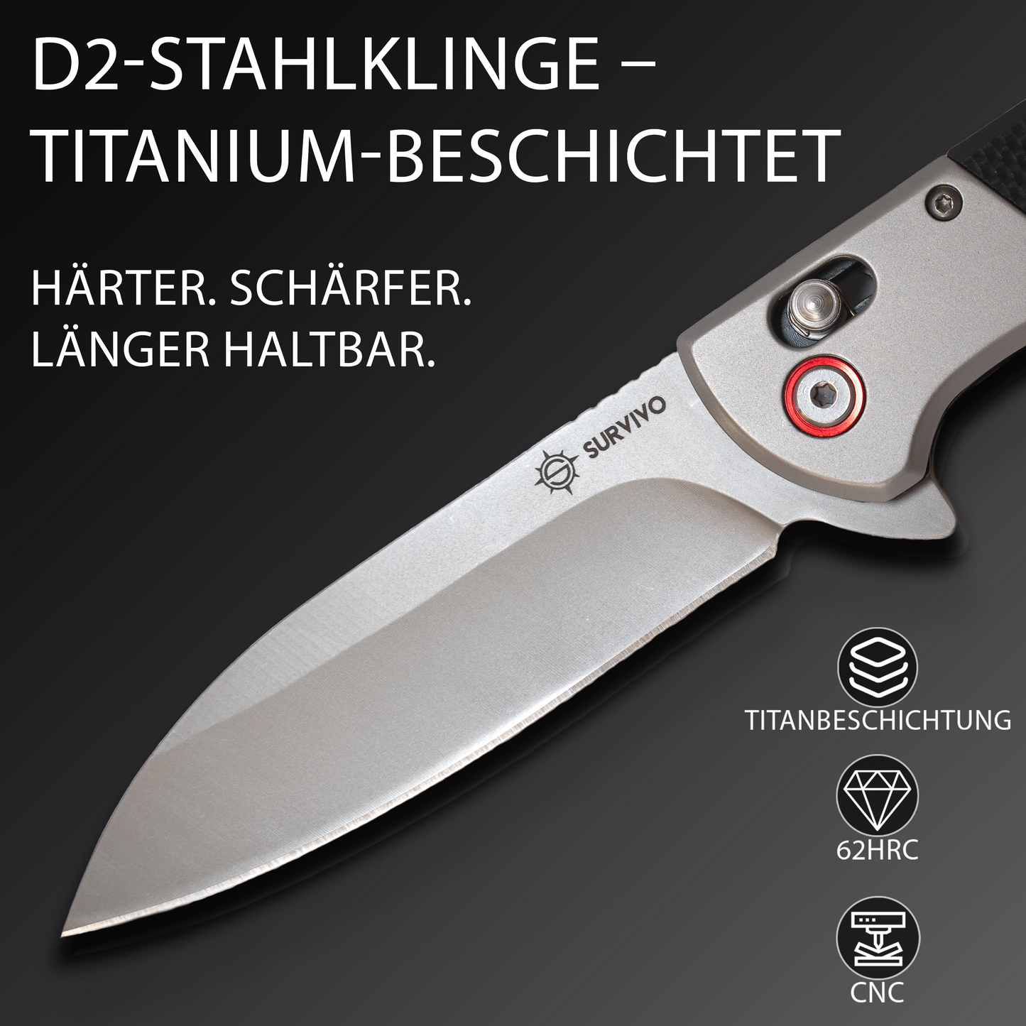SK1 Klappmesser – Klinge aus D2-Stahl mit Titan-Beschichtung & G10 Griff