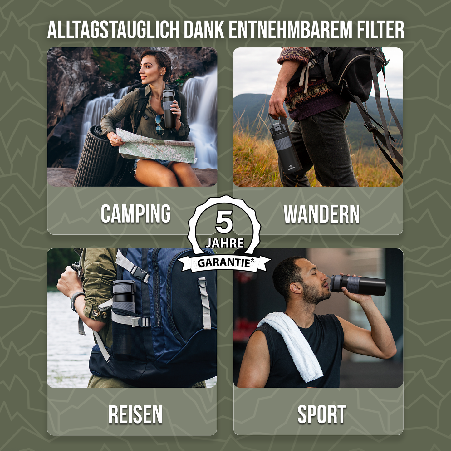 SURVIVO® Outdoor Wasserfilter Flasche