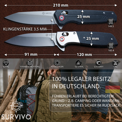 SK1 Klappmesser – Klinge aus D2-Stahl mit Titan-Beschichtung & G10 Griff
