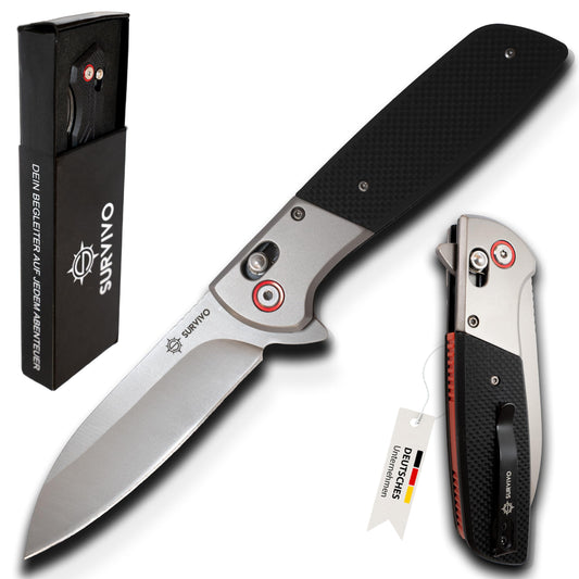 SK1 Klappmesser – Taschenmesser aus D2-Stahl mit Titan-Beschichtung & G10 – Legal in DE – Outdoor Einhandmesser für Survival, EDC, Alltag & Abenteuer - G10 Metall/Schwarz